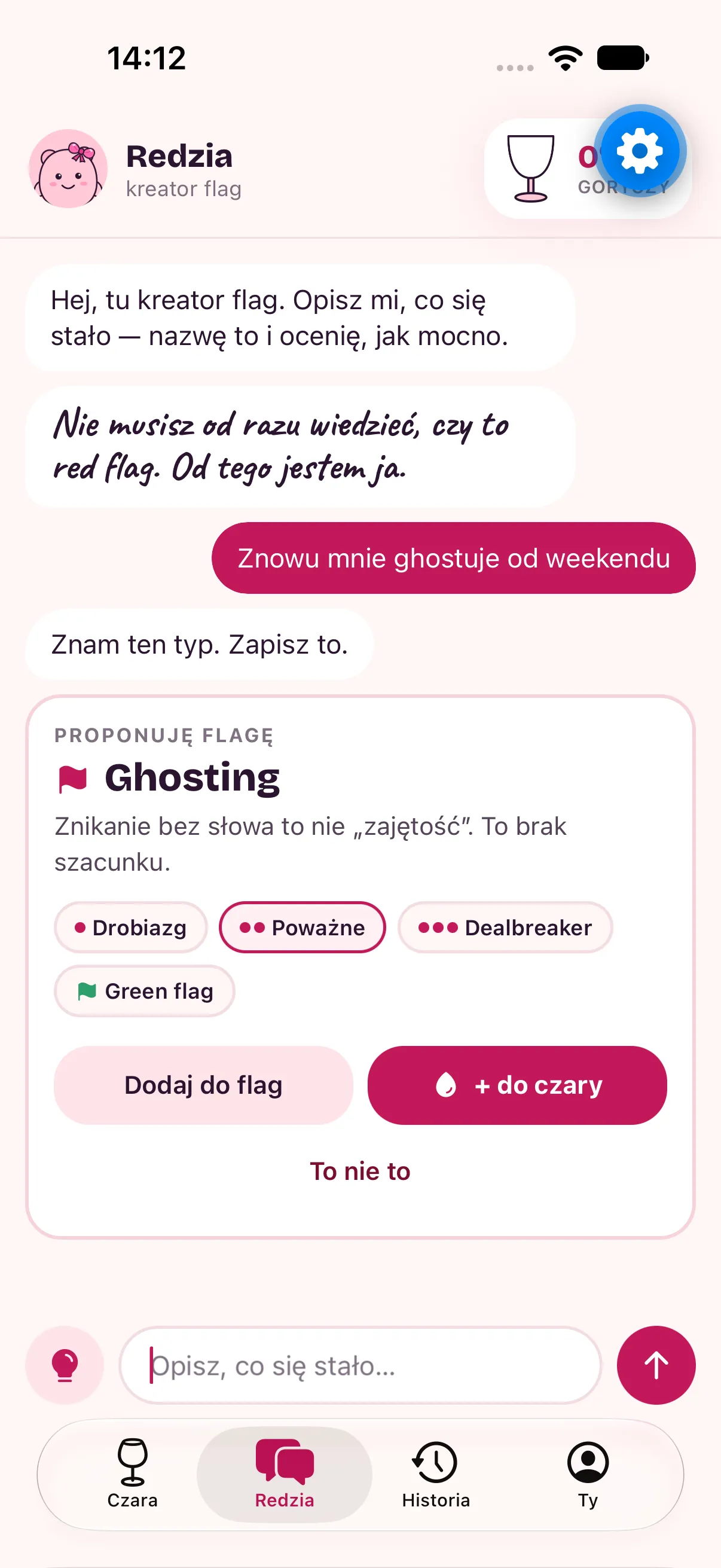 Flag creator: Redzia suggests the flag “Ghosting” with the weight Serious
